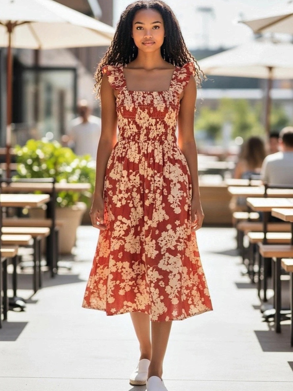 mi ami Floral Midi Dress in Pink & Cream Size Small Like New